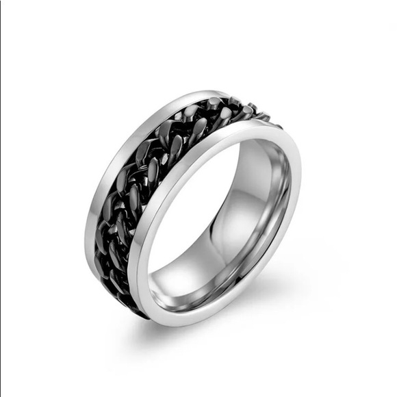 COPY - New!! Mens 925 Silver Spinner Black Chain Wedding Band ! - Picture 3 of 6